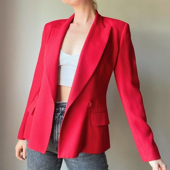 Vintage 1980s Red 100% Wool Double Buttoned Blazer Jacket - Picture 2 of 6